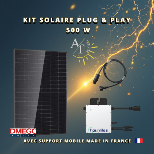 Kit solaire Plug & Play 500 W – DMEGC / Hoymiles – Support mobile sur roulettes (Made in France)